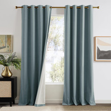 Elegant Stone Blue Velvet Blackout Curtains 108" Long, 2 Panels