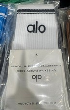 Alo Unisex Half-Crew Socks Logo White/Black One Size Cotton Blend