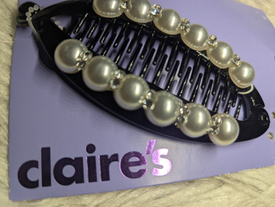 CLAIRE'S Faux Pearl RHINESTONE Banana Hair Claw Clip Barrett