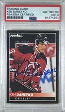 Ken Daneyko auto insc 1992 Pinnacle card PSA Encapsulated New Jersey-Devils
