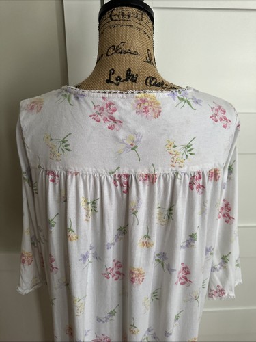 Camisón Lanz of Salzburg Talla M Blanco Estampado Floral Franela Algodón Ligero - Imagen 7 de 13