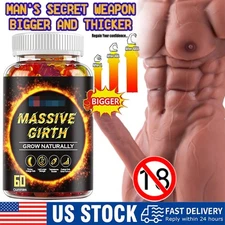 #1 BEST-MALE ENLARGER THICKER LONGER BIGGER 4" GROWTH ENLARGEMENT 60 GUMMIES