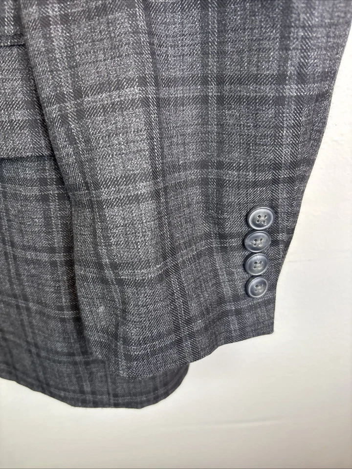 Haggar Men’s Blazer Sport Coat Windowpane Black Gray Size 40L - Image 3 of 4