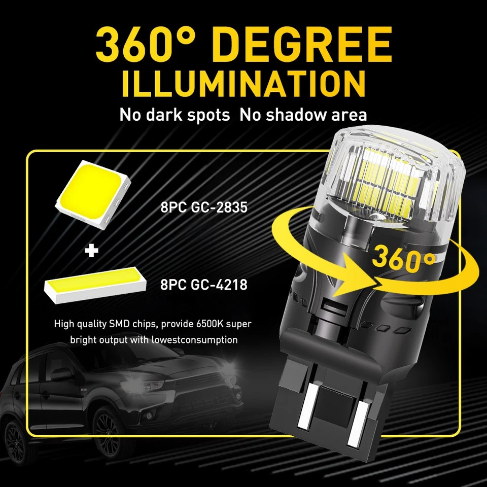 7443 7440 LED White Blinking Brake Stop Tail Parking Lights 1~10Set - Изображение 2 из 4