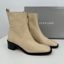 Everlane The City Boot in Cream Leather 7.5 Women's Side Zip Block Heel Ankle