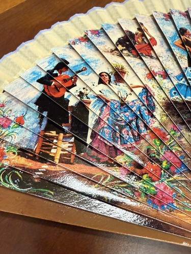 Vintage Flamenco Floral Abanico Fan Abanicos Aparisi Spain Souvenir 9” x 16” - Picture 2 of 12