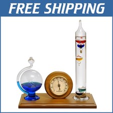 Elegant Analog Weather Station with Galileo Thermometer & Colorful Spheres