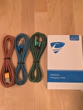 3 Pack 2m Braided USB-A to Micro USB Charging Cables Red Blue Green