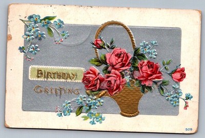 Postcard 1910s Minto, ND Birthday Roses Basket