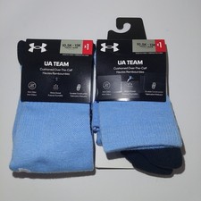 2 Pairs Under Armour Team 1367820 Crew Socks YOUTH 10.5K-13 Blue Cushioning Calf