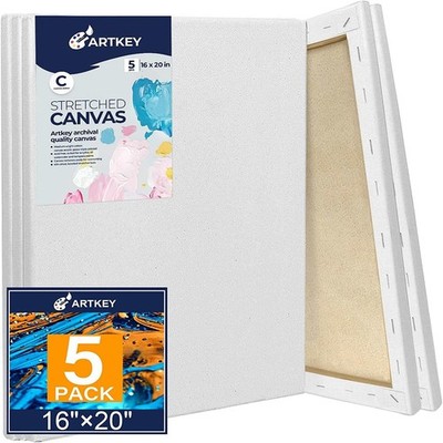 Stretched Canvas 16x20 Inch 5 Pack 10 oz Triple Primed White Canvases Painting