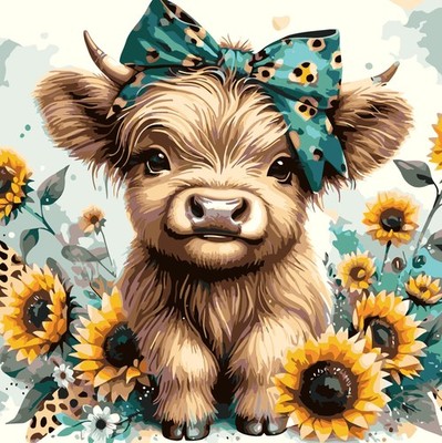 Easy Paint by Numbers Kit for Adults Beginner, Cow Adult 16x16 inches, PB51-1 