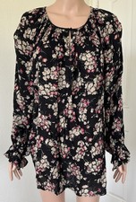 Chaps Plus Size 2X Ruffled Sleeves Floral Keyhole Relaxed Women’s Tunic Blouse 