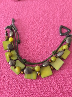 Silpada Vintage Silver and Green Bead Freshwater Pearl Leather Knotted Bracelet