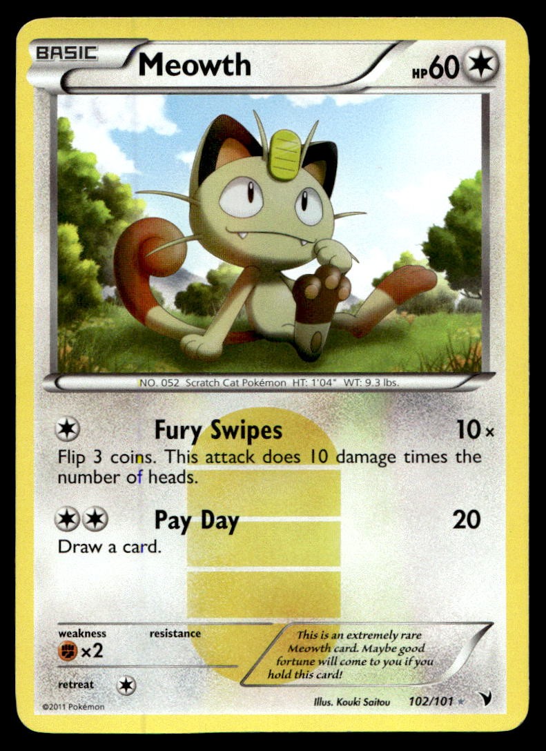 EX-NM Noble Victories Meowth Secret Rare 102/101 2011 Pokemon TCG