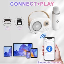 Mini Karaoke Machine for Kids with Microphone Portable Bluetooth Speaker White