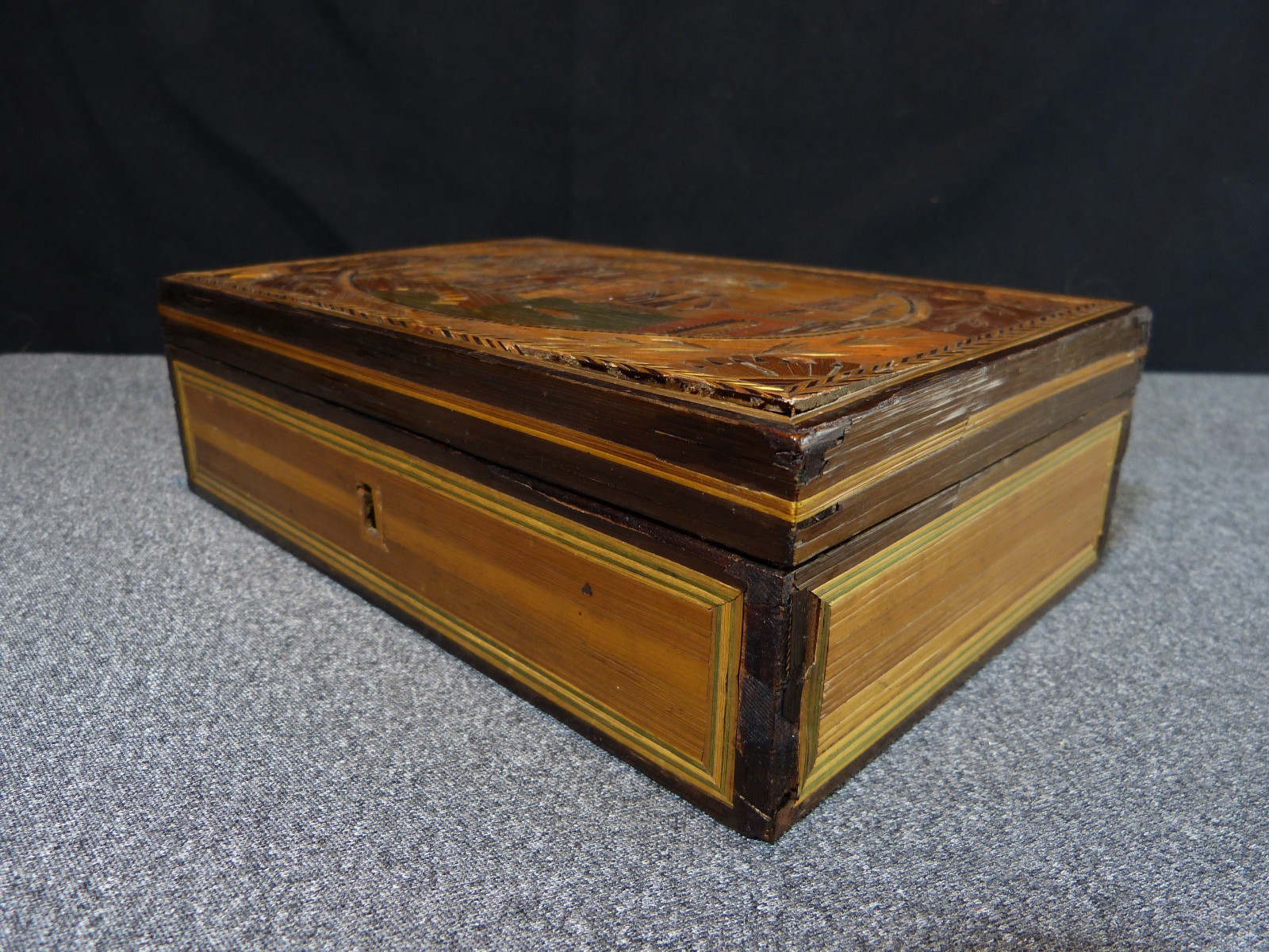Antique 19th Century 19th Century Straw Marquetry Sewing Box Necessary Box