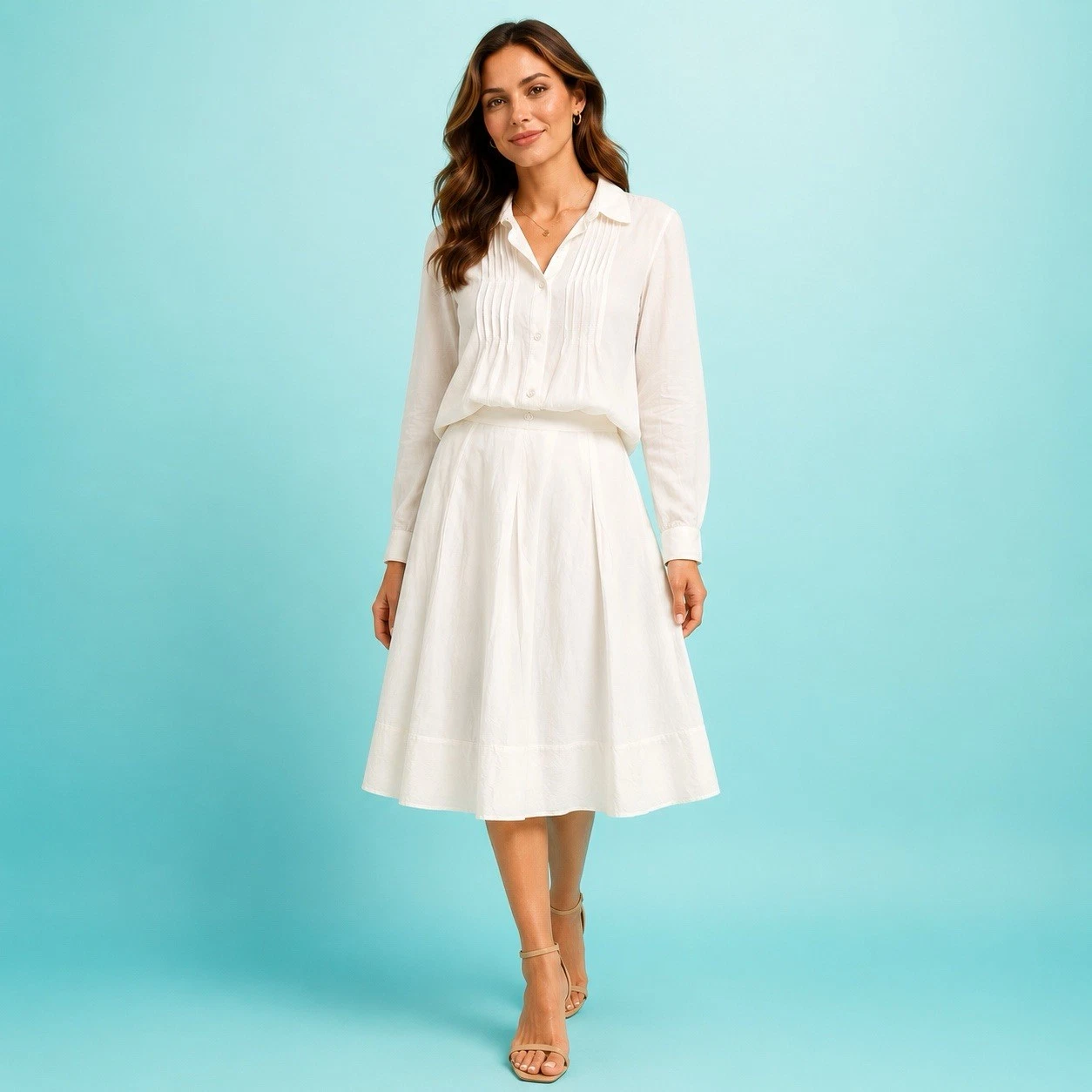 Pendleton SET White Pleated Skirt & Top Women's Size 10 Silk Blend Coastal Chic