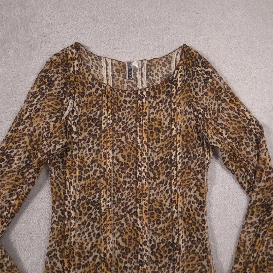 BKE Shirt Womens Medium Brown Leopard Animal Print Sheer Mesh Long Sleeve - Image 3 of 4