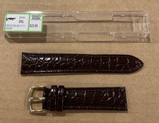 Ladies Genuine Italian Leather Crocodile Grain Watch Band Strap 20mm, Long Brown