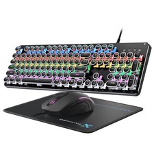 Typewriter Mechanical Gaming Keyboard and Mouse, 104-Key Full Size Retro Keyb... thumbnail