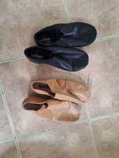 2 Pairs Of Jazz Shoes Dance Slip On Beige Black Street Size 6.5