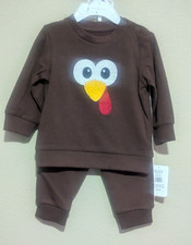 Magical Kids 2pc Fleece Turkey Graphic Pant Set Embroidered 6-9 Months