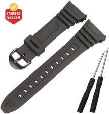Resin Replacement Watch Band Compatible with Casio W-96H Men'S Black Resin Strap