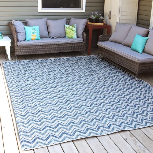 Chevron Dreams Outdoor Area Rug - Blue/Gray - 8 ft x 10 ft by Sunnydaze