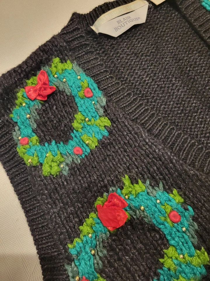 Chaleco Suéter Corona Navidad Negro Pequeño Blair Boutique Años 90 De Colección Foto 2 de 4