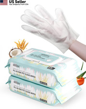 IMMHABI 50 Pcs Cleaning Deodorizing Pet Glove 50 Count-Glove Wipes, White