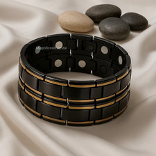 2pcs Copper Magnetic Therapy Bracelet Pain Relief Unisex Titanium Steel Jewelry