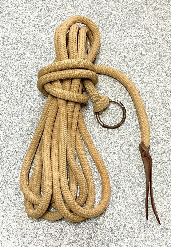 Horse lunge line, 24 foot braided rope with nickel-plated ring & leather popper