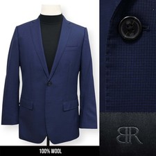 BANANA REPUBLIC mens blue grid pattern 100 WOOL sport coat jacket blazer 40 R