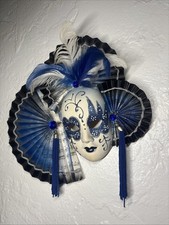 Hand Painted Venetian Carnival Mask Blue And White Musical Noted Papermache
