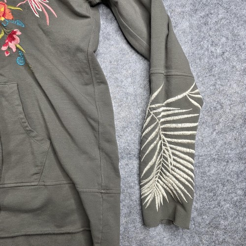 Johnny Was Hoodie Womens Small Green Embroidered Floral Flamingo Pullover Boho - Picture 6 of 9