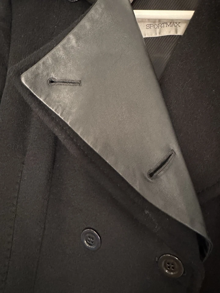 Abrigo Max Mara Sportmax Negro 100% Lana Virgen y Cuero Talla US8, IT42 Foto 2 de 4