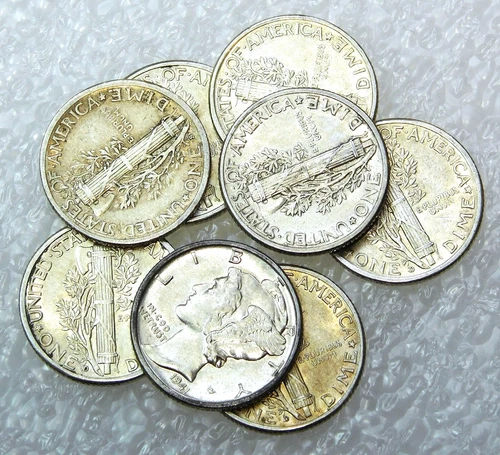 1941 P, D, S MERCURY Dime XF-AU Nice Luster lot of 8 coins in saflip #N263