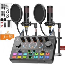 Podcast Equipment Bundle for 2, RGB Mixer with Premium 48V XLR Condenser Micr...