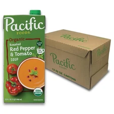 Pacific Foods Organic Roasted Red 🌶️ Pepper and Tomato 🍅 Soup, 32 oz (12 Ct)