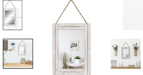 Elegant 16x12 Rustic Mirror with Hanging Rope for Farmhouse Decor Ambiance - Picture 2 of 11