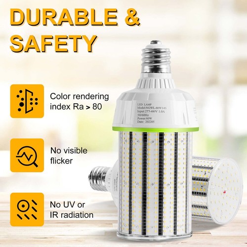 6PACK 480V 80W LED Corn Light Bulbs E39 Base Replace 400W MH/HPS Warehouse Lamp - Picture 4 of 13