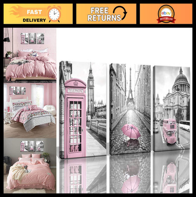 Eiffel Tower Wall Art Canvas - Pink Paris Decor for Girls' Bedroom - Framed Blac