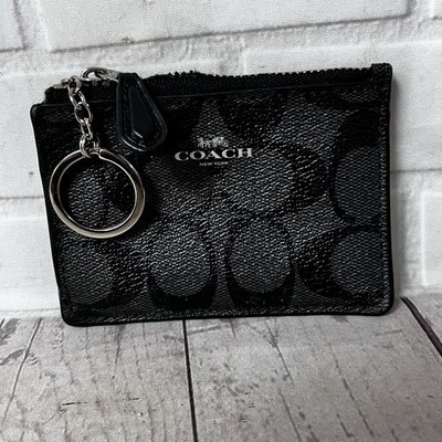 Authentic Coach Signature CC Logo Women's Card Holder Key Coin Case Smoke/Black