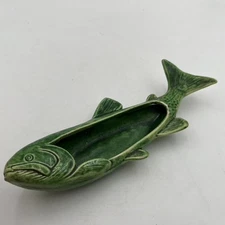 VTG Green Fish Ashtray by Vohann Of California Capistrano Beach Ceramic Art 9"