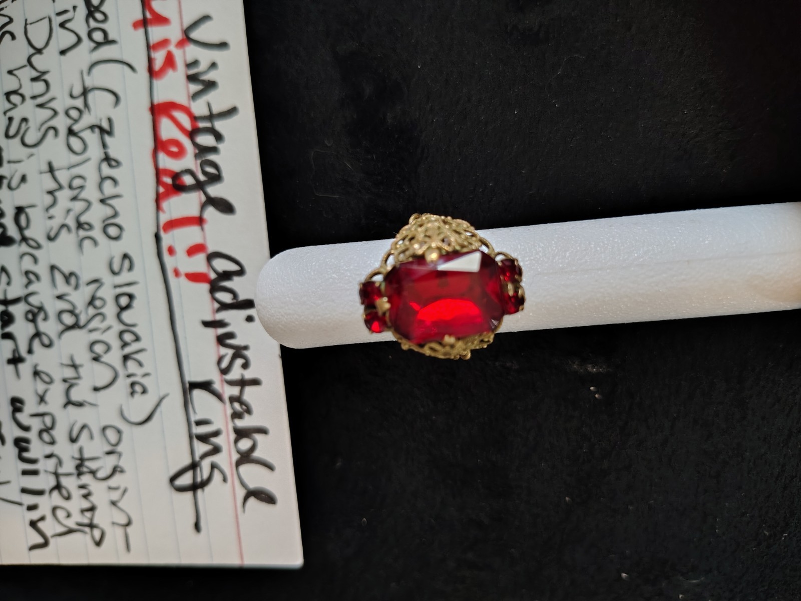 Vintage Art Deco Adjustable Ruby Red Emerald Cut … - image 2