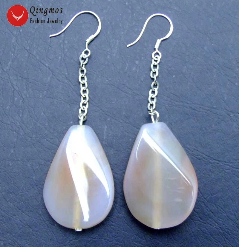 Pendiente colgante de ágata a rayas rosa caída de 25*30 mm para mujer con gancho plateado S925 394 Foto 3 de 3