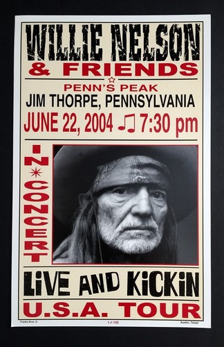 VINTAGE WILLIE NELSON KONZERT POSTER SHOW DRUCK JIM THORPE PENNSYLVANIA 1/100 - Bild 1 von 2