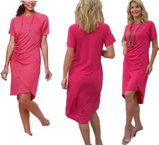 NEW DG2 Diane Gilman PLUS SZ 2X  Hi-Low Hem Wrap Front T-Shirt Dress salmon pink