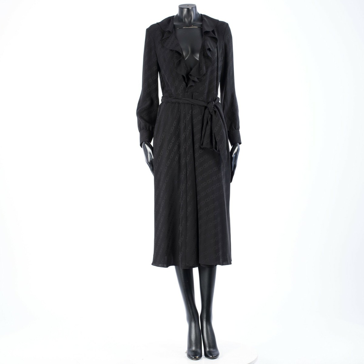 CELINE 3750$ Black Silk Midi Wrap Dress - Triompe Jacquard, Ruffled Collar | eBay CELINE 3750$ Black Silk Midi Wrap Dress - Triompe Jacquard, Ruffled Collar | eBay